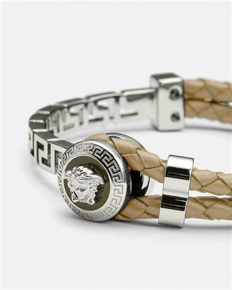 versace leather bracelet mens|versace braided leather charm bracelet.